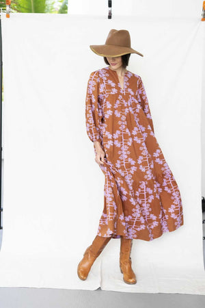 * NEW * block-printed landscape dress